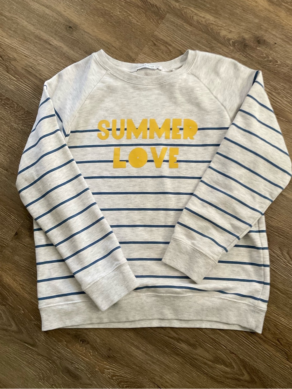 'Summer Love' Striped Long-Sleeve Top - White & Blue with Yellow Print